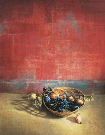 Interno con frutti - tempera, cm 70x90, 2004