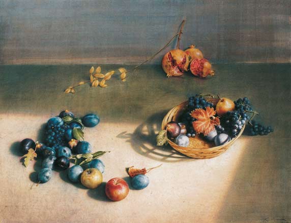 Frutti sparsi - tempera, cm 90x70, 2001